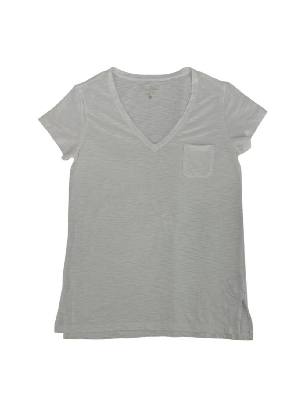 Lilly Pulitzer Shirt XS White Pima Cotton V Neck Pocket Tee Minimalist Preppy